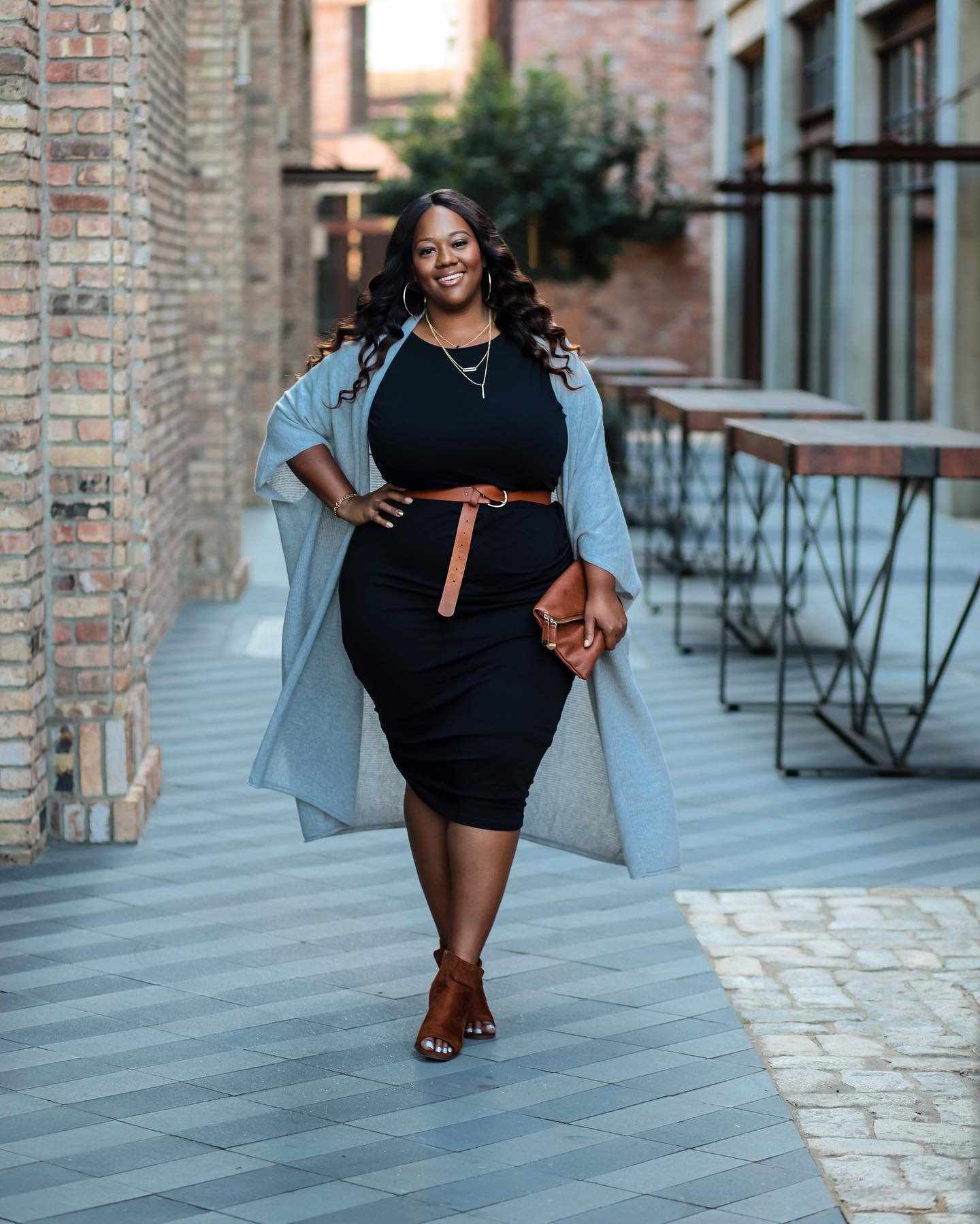Draped Cardigan With a Fitted Midi Dress