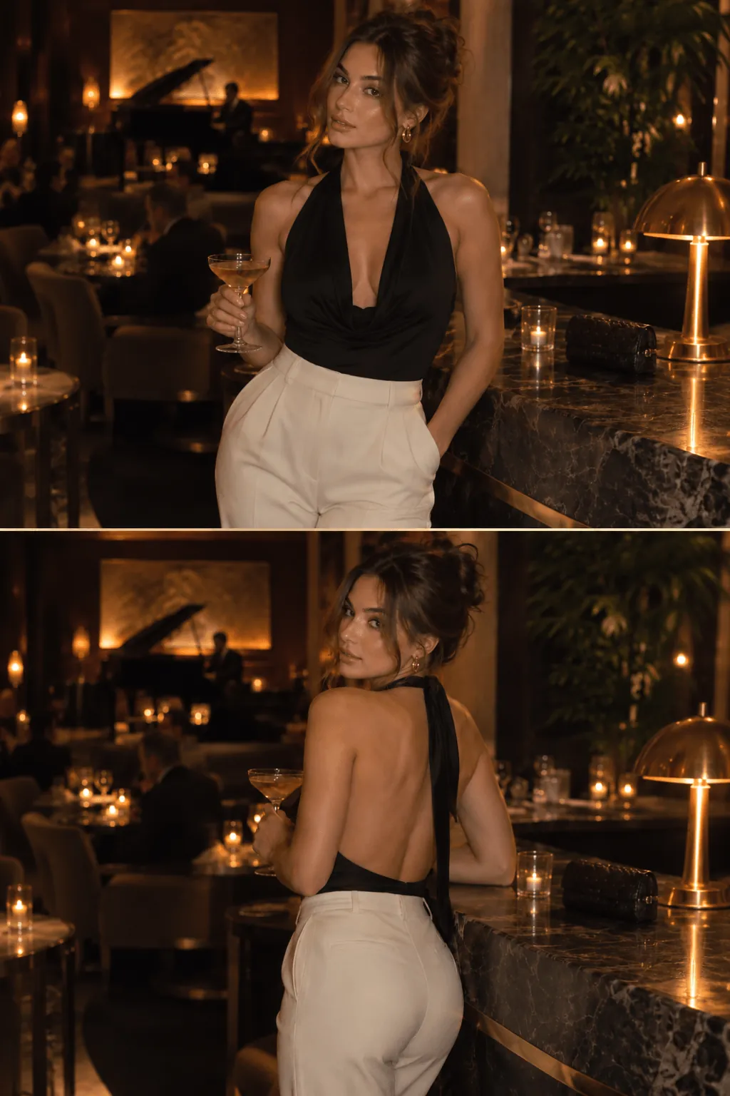 Backless Halter Top With High Waisted Pants Backless halter top with high waisted pants clubbing outfit