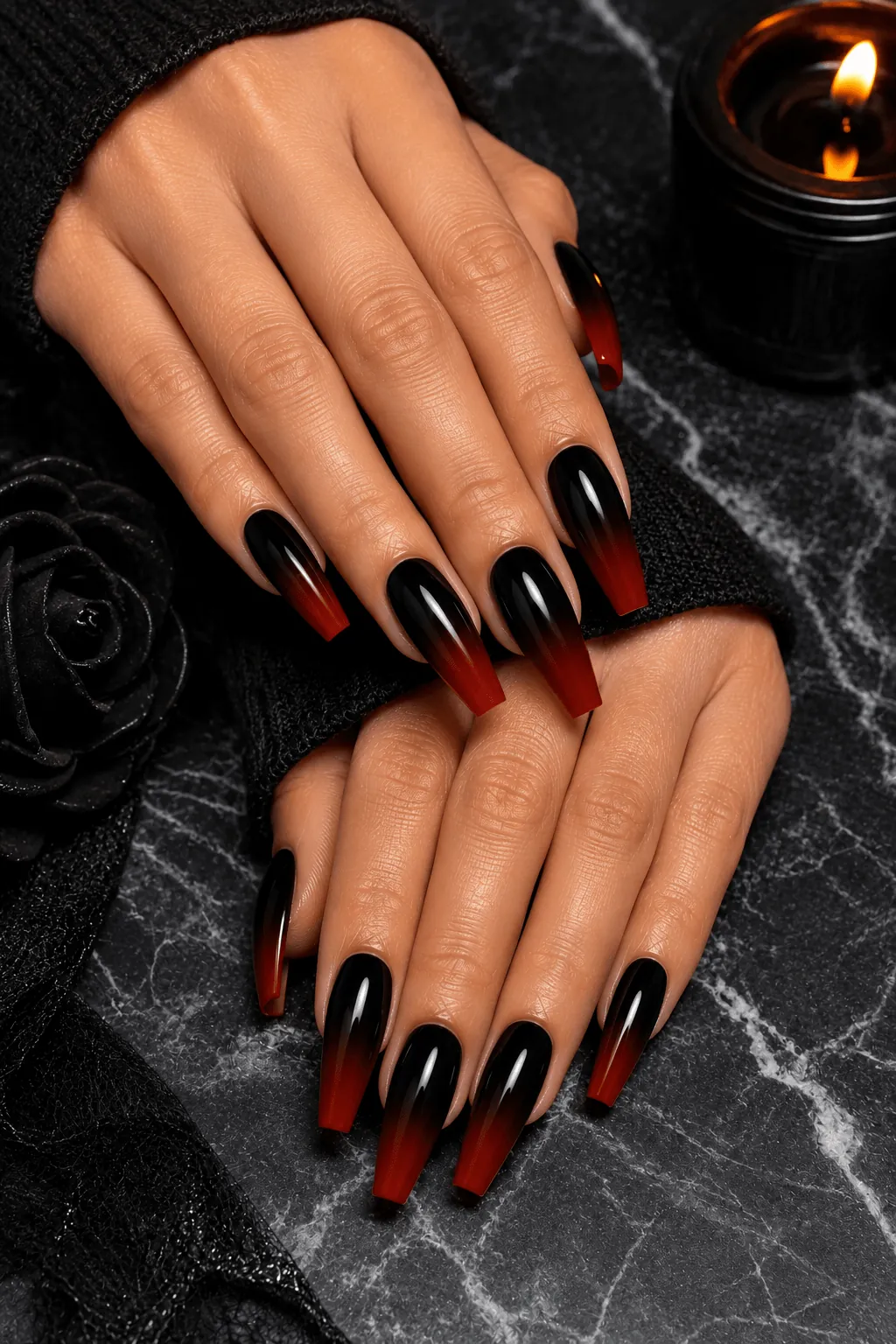 Black and Red Halloween Nails with an Ombre Fade Black and Red Halloween Nails with an Ombre Fade
