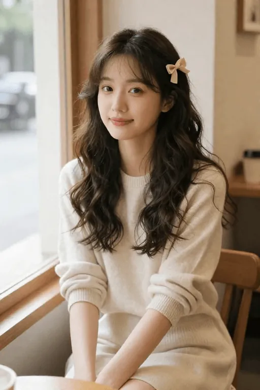 Bow Hair Clips With a Simple Sweater Dress Coquette outfit with bow hair clips and a simple sweater dress