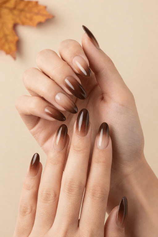 Brown & Nude Ombre Fall Ombre Nail Art in Brown and Nude
