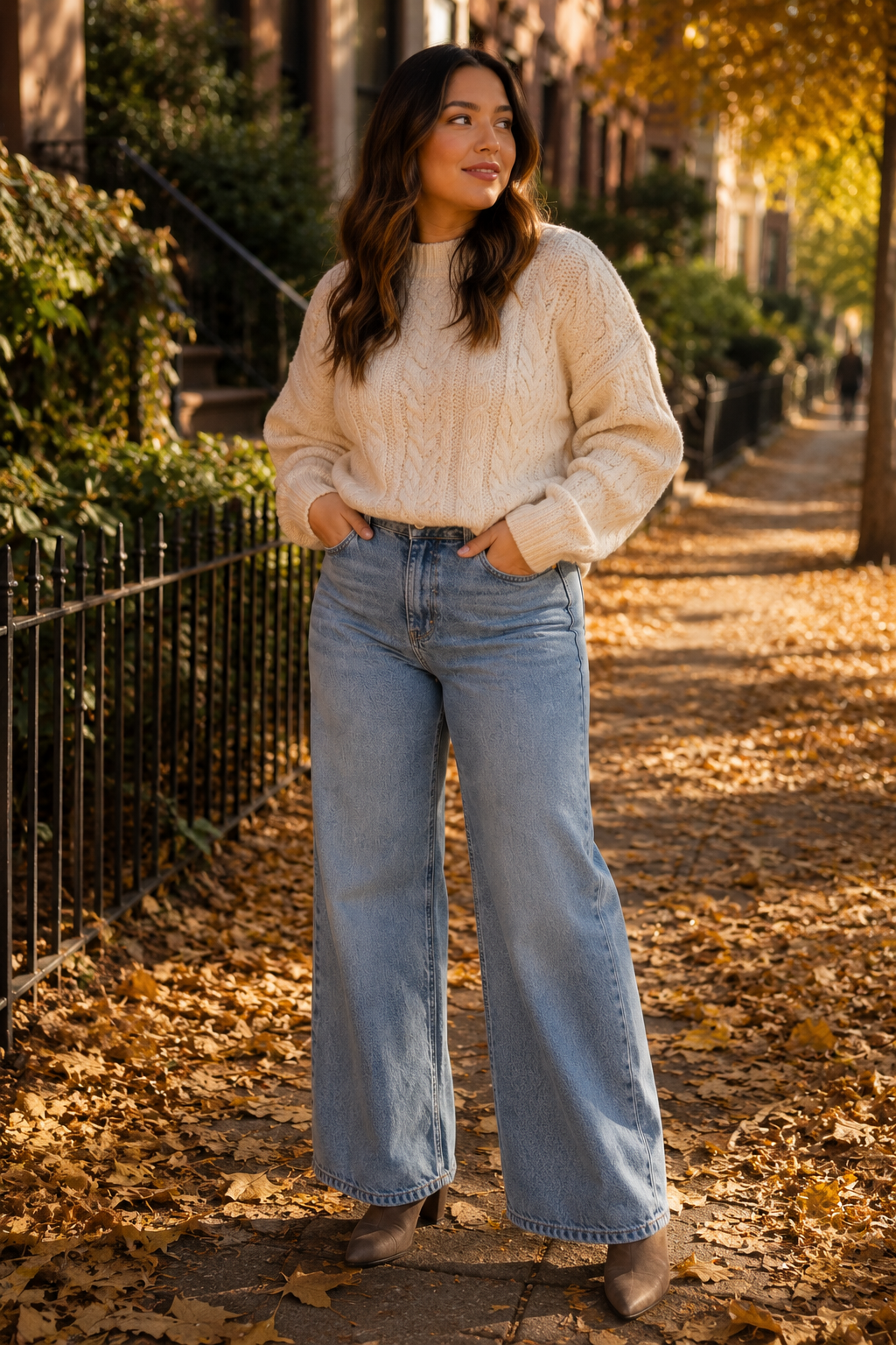 Cable Knit Sweater With Wide Leg Jeans and Ankle Boots Cable Knit Sweater With Wide Leg Jeans and Ankle Boots