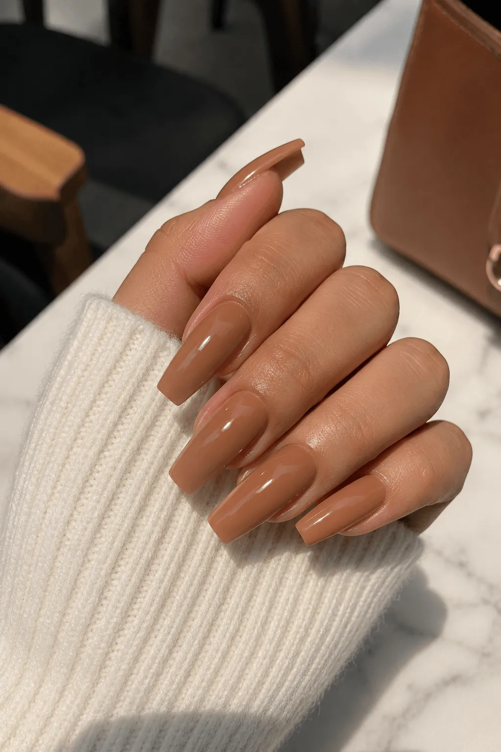 Caramel Nude Nails in a Rich Warm Shade Caramel Nude Color Nails