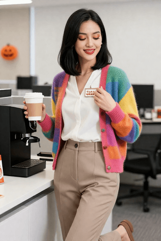 Cereal Box Character With a Colorful Cardigan Cereal Box Character With a Colorful Cardigan