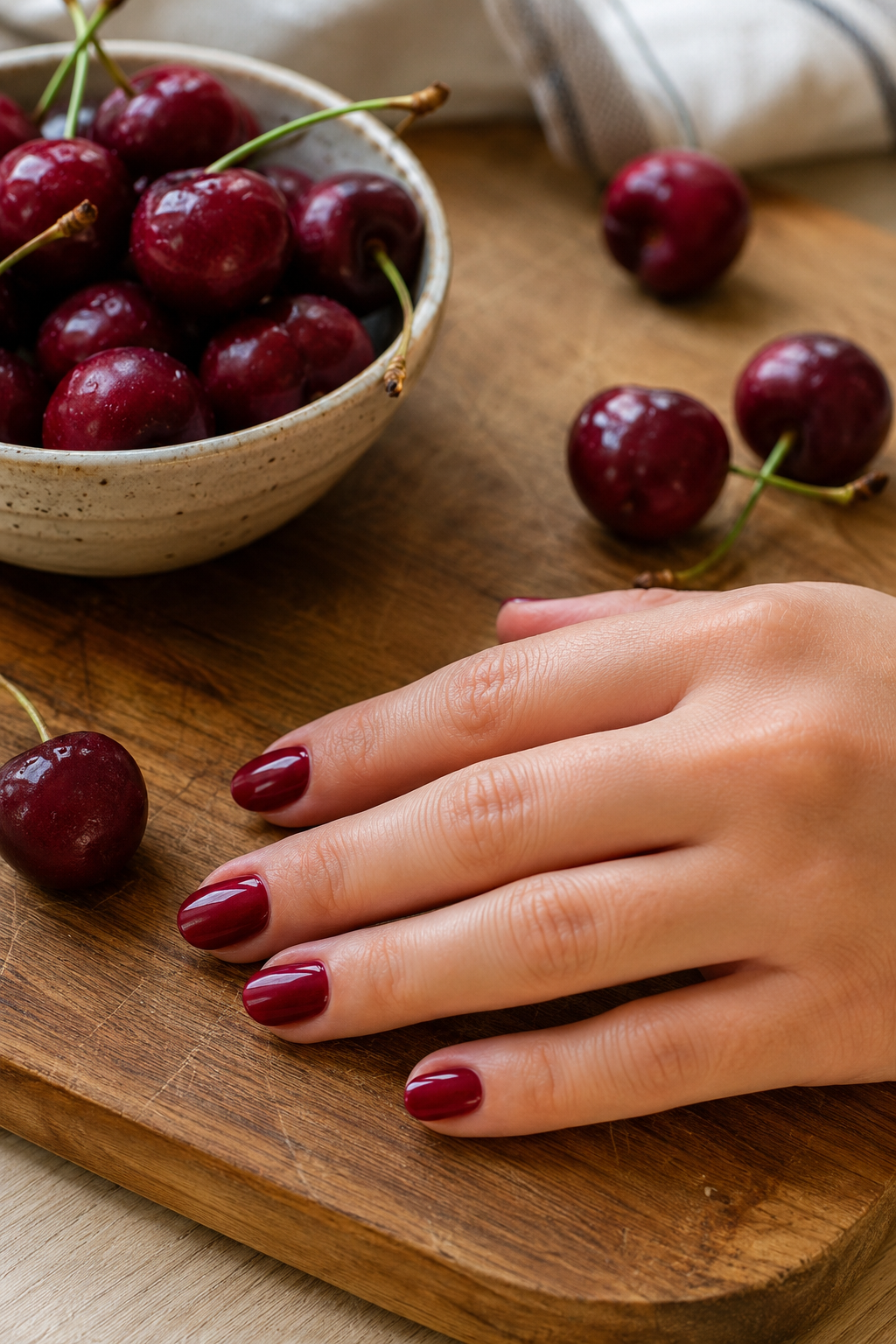 Cherry Red Nail Color in a Rich Glossy Coat Cherry Red Nail Color in a Rich Glossy Coat