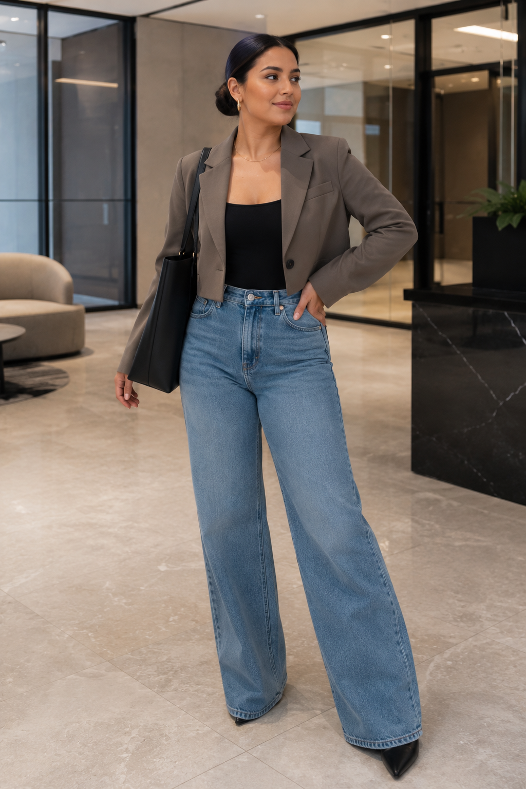 Cropped Blazer With Bodysuit and Wide Leg Jeans Cropped Blazer With Bodysuit and Wide Leg Jeans