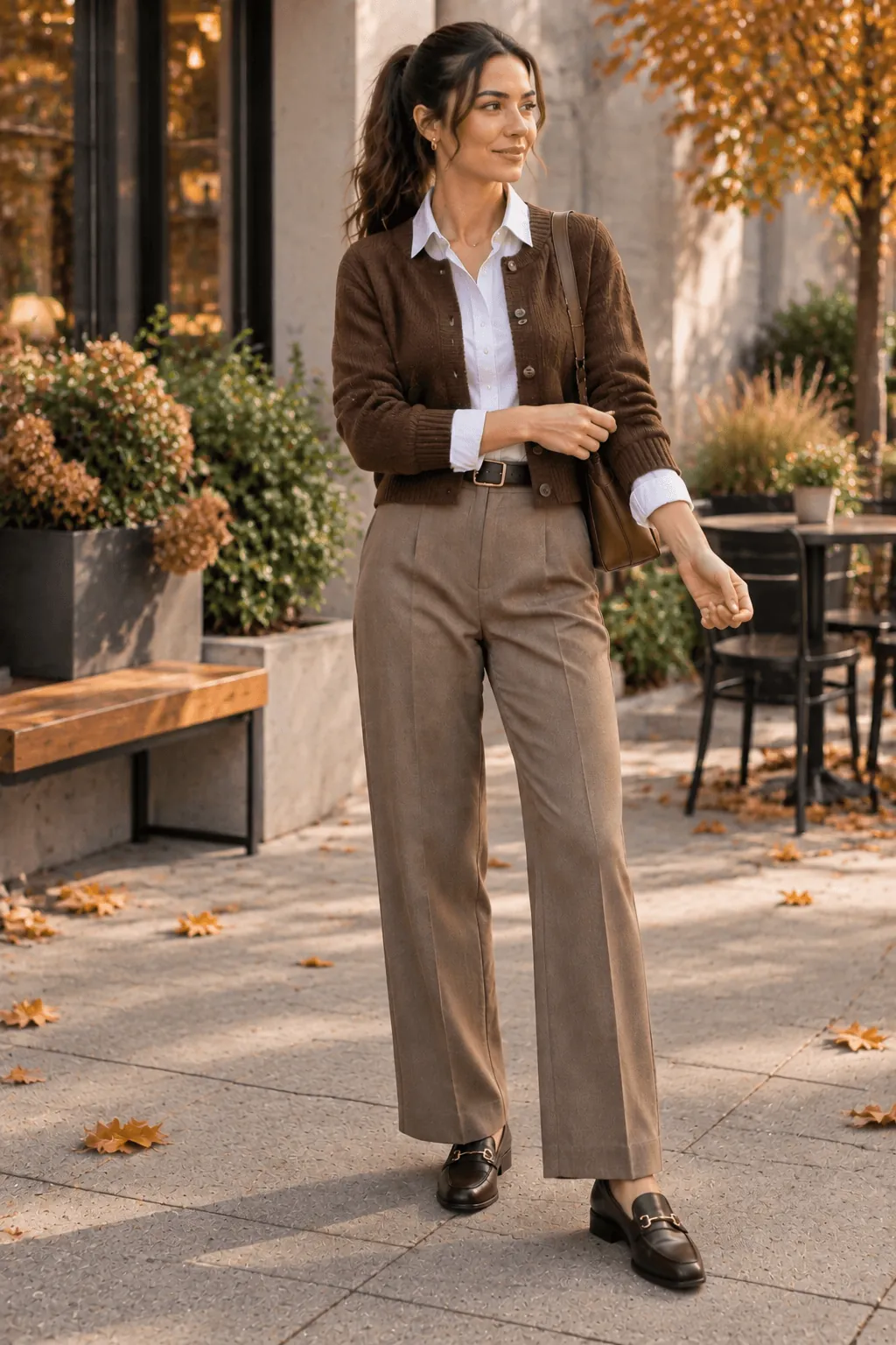 Cropped Cardigan Over a Collared Shirt Cropped Cardigan Over a Collared Shirt