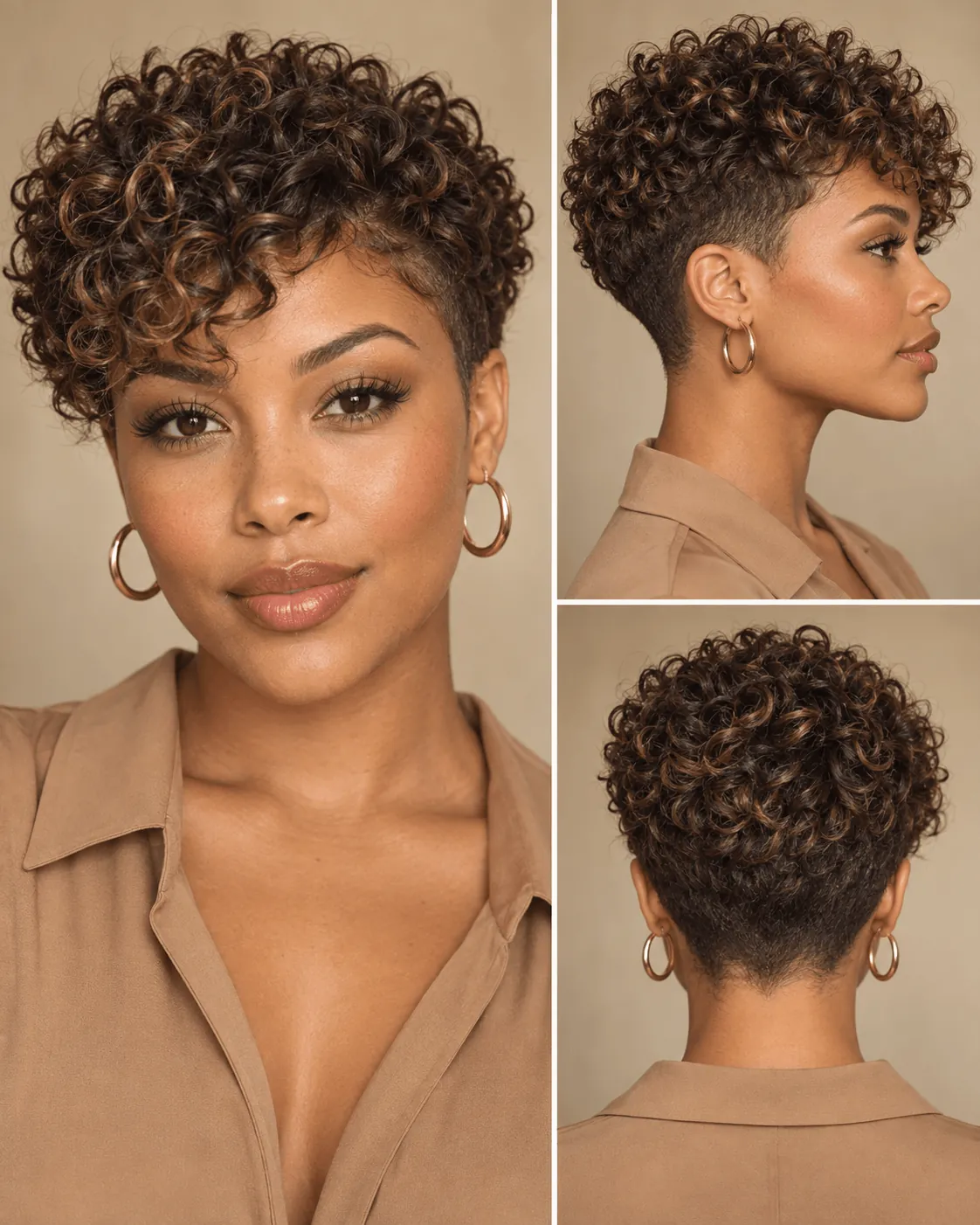 Curly Pixie with Tapered Sides Curly Pixie cut with Tapered Sides
