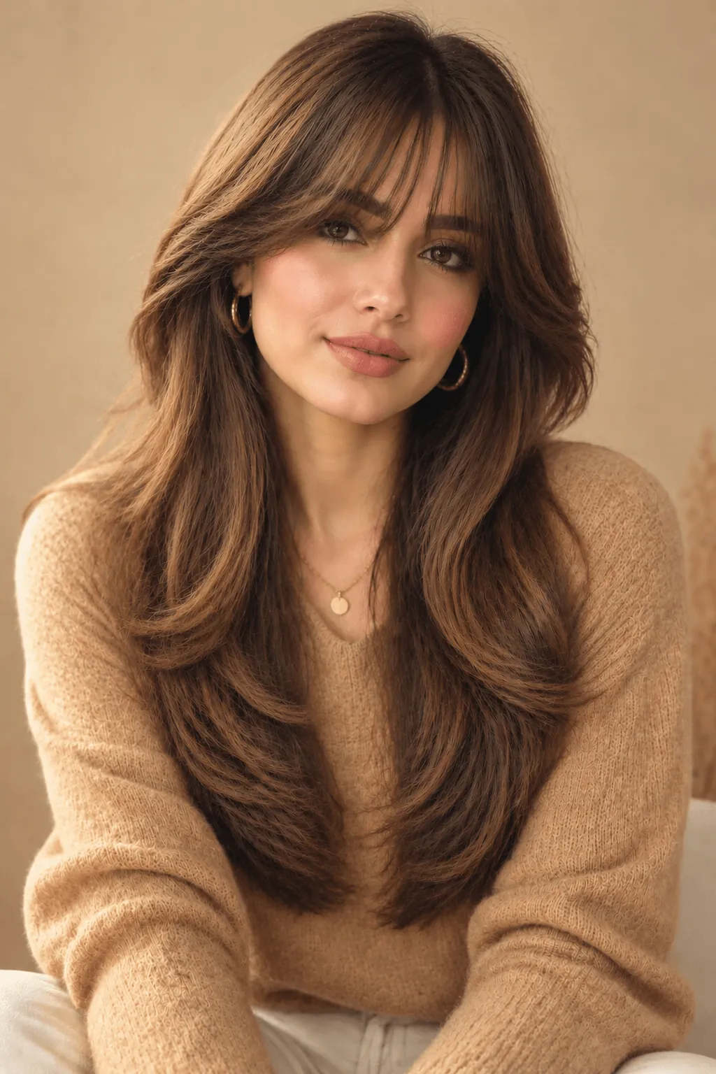 Curtain Bangs with Face-Framing Layers Curtain Bangs With Face-Framing Layers