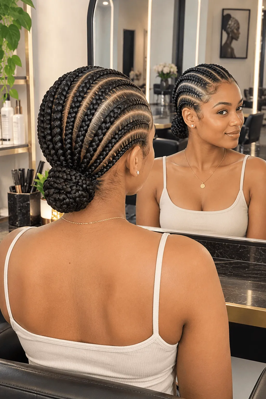 Curved Goddess Braids Following the Head Shape