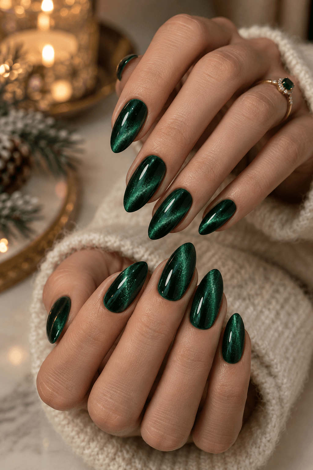 Emerald Green Velvet Nails Emerald Green Velvet Winter Nails