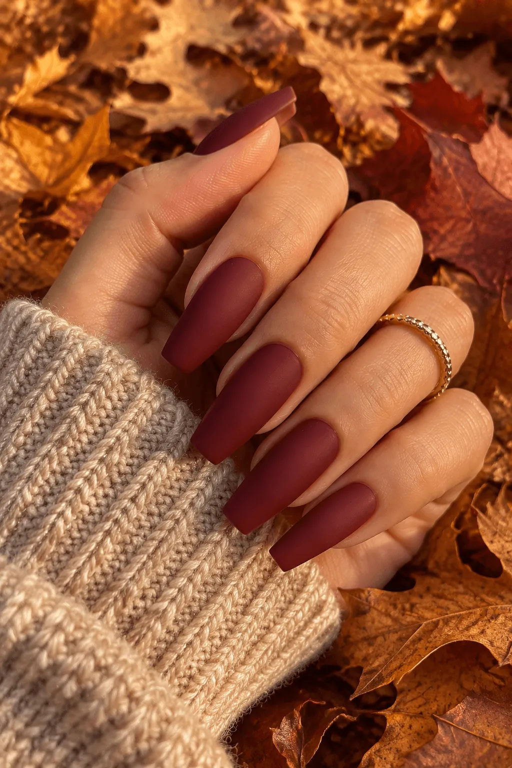 Fall Acrylic Nail Ideas Matte burgundy acrylic nails on long coffin nails for fall