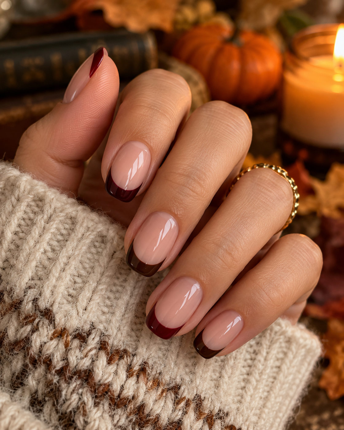 Fall French Tip with a Colored Twist Fall French Tip with a Colored Twist