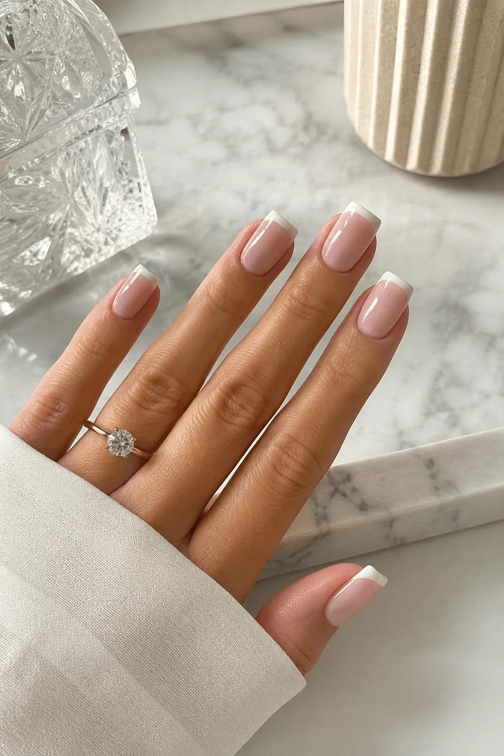 French Nude Nails French Nude Nails with a Thin White Tip