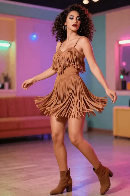 Fringe Mini Dress With Ankle Boots Fringe mini dress with ankle boots clubbing outfit
