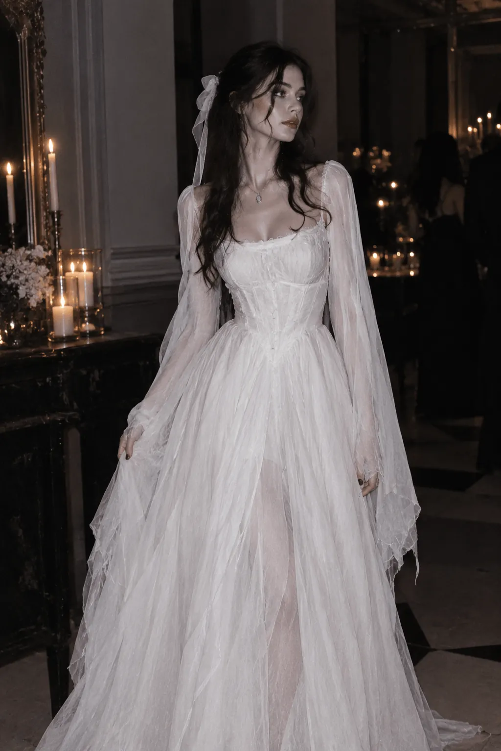 Ghost inspired white flowy dress Halloween party look Ghost Inspired White Flowy Dress