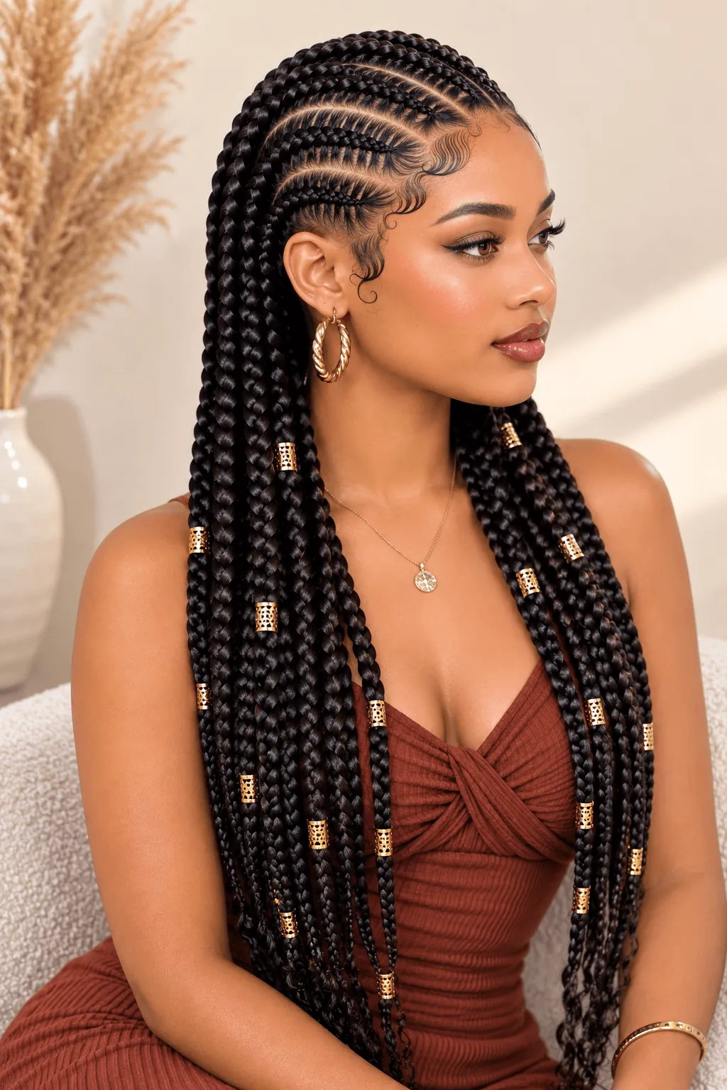 Goddess Braids With Gold Cuffs