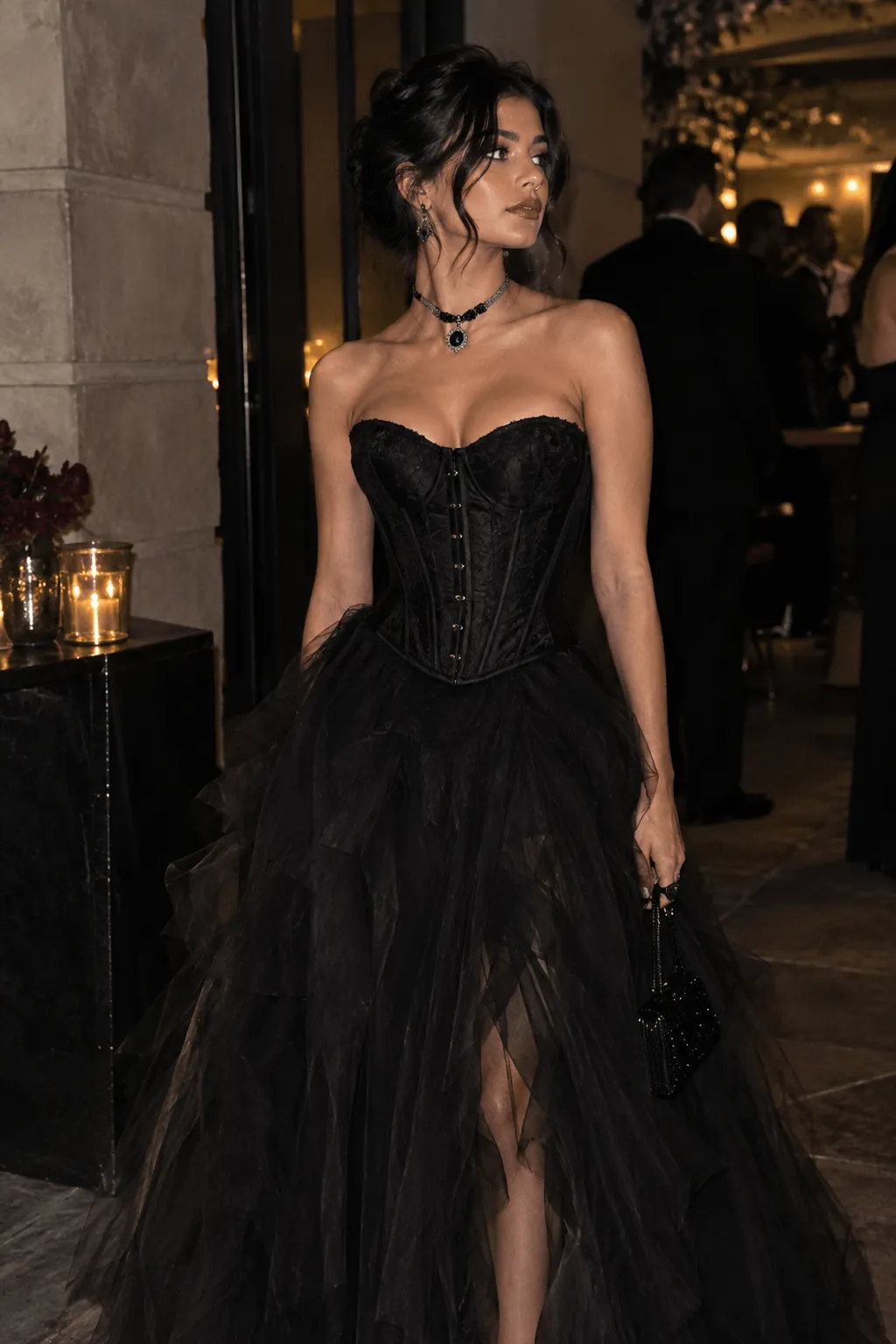 Gothic corset top with tulle skirt Halloween party look Halloween Gothic Corset Top With a Tulle Skirt