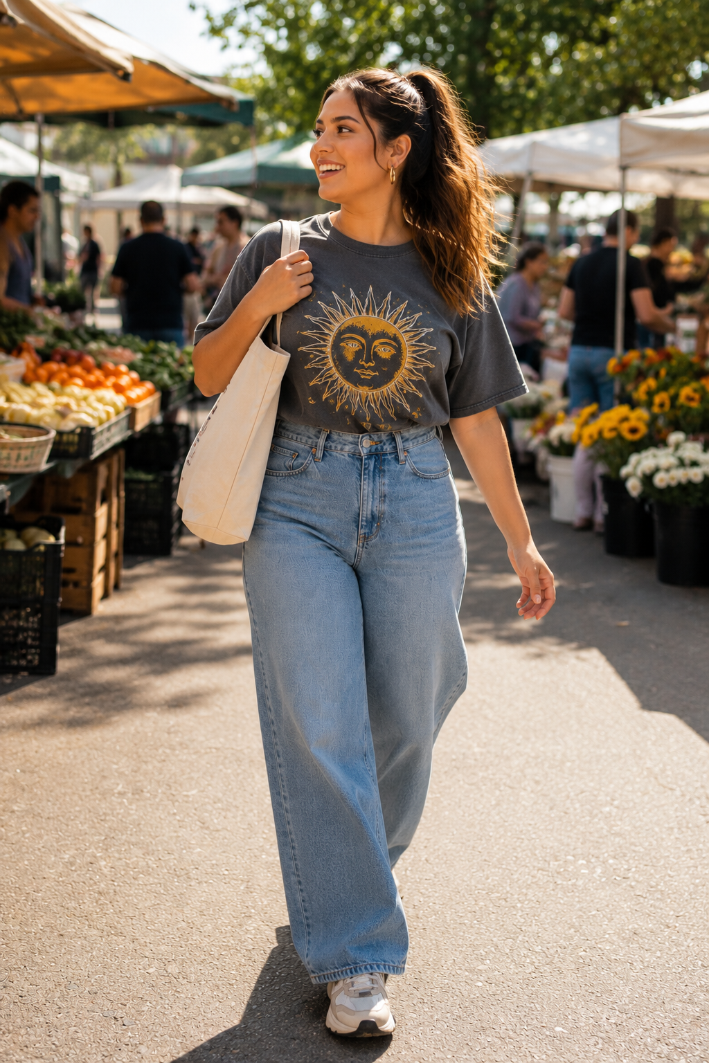 Graphic Tee With Wide Leg Jeans and Sneakers Graphic Tee With Wide Leg Jeans and Sneakers