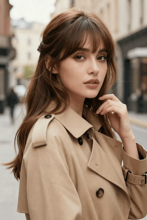 Half Up Hairstyle With Curtain Bangs Half Up Hairstyles With Curtain Bangs