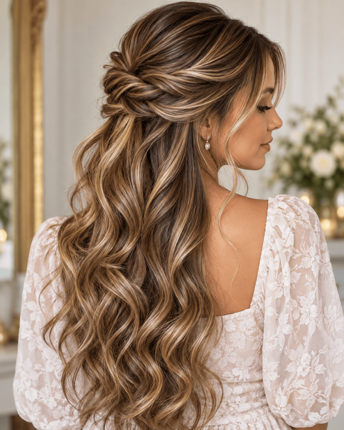 Half Up Hairstyle With Highlights Half Up Hairstyle With Highlights