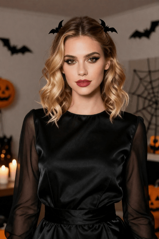 Half-Up Halloween Hairstyle Half Up Halloween Hairstyle With Spooky Accessories