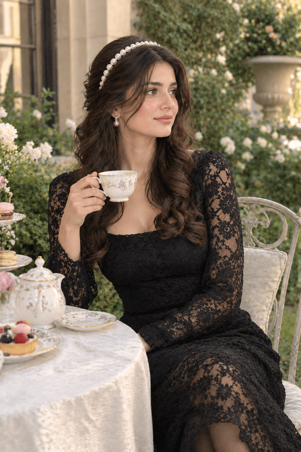 Lace Dress With a Pearl Headband