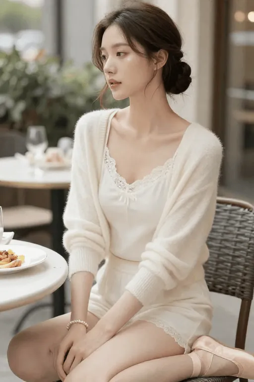 Lace Trimmed Slip With a Cropped Cardigan Coquette outfit with a lace trimmed cardigan over a slip dress