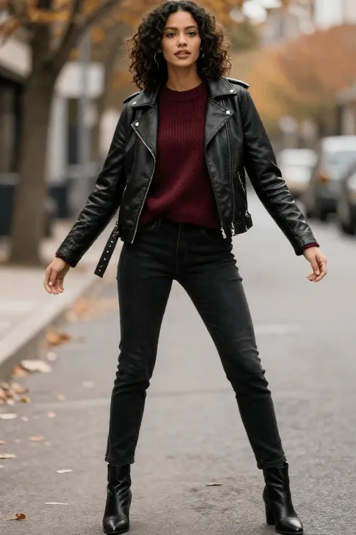 Leather Jacket Over a Knit Sweater Leather Jacket Over a Knit Sweater