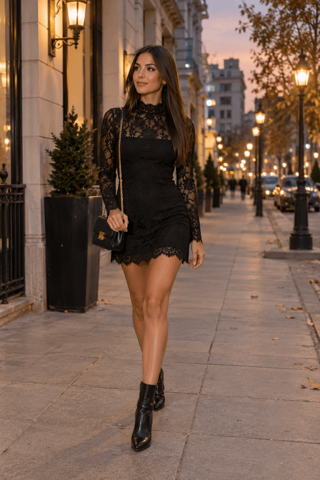 Long Sleeve Lace Mini Dress With Ankle Boots