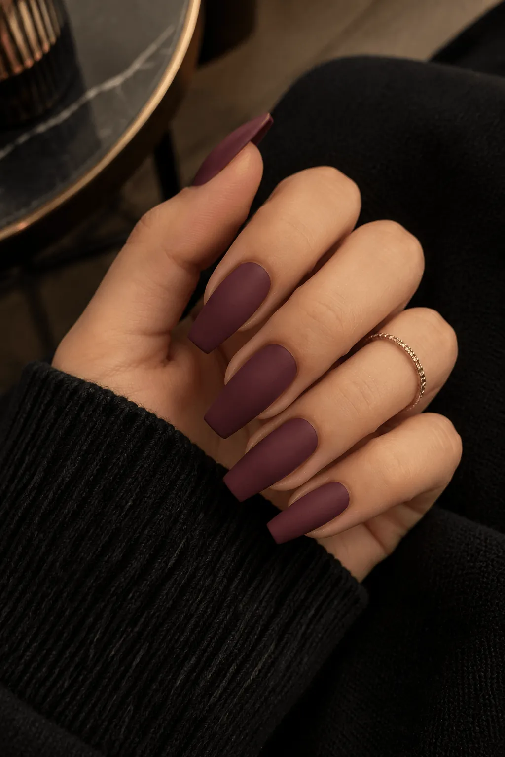 Matte Gel Nail Matte plum gel nails on long square nails