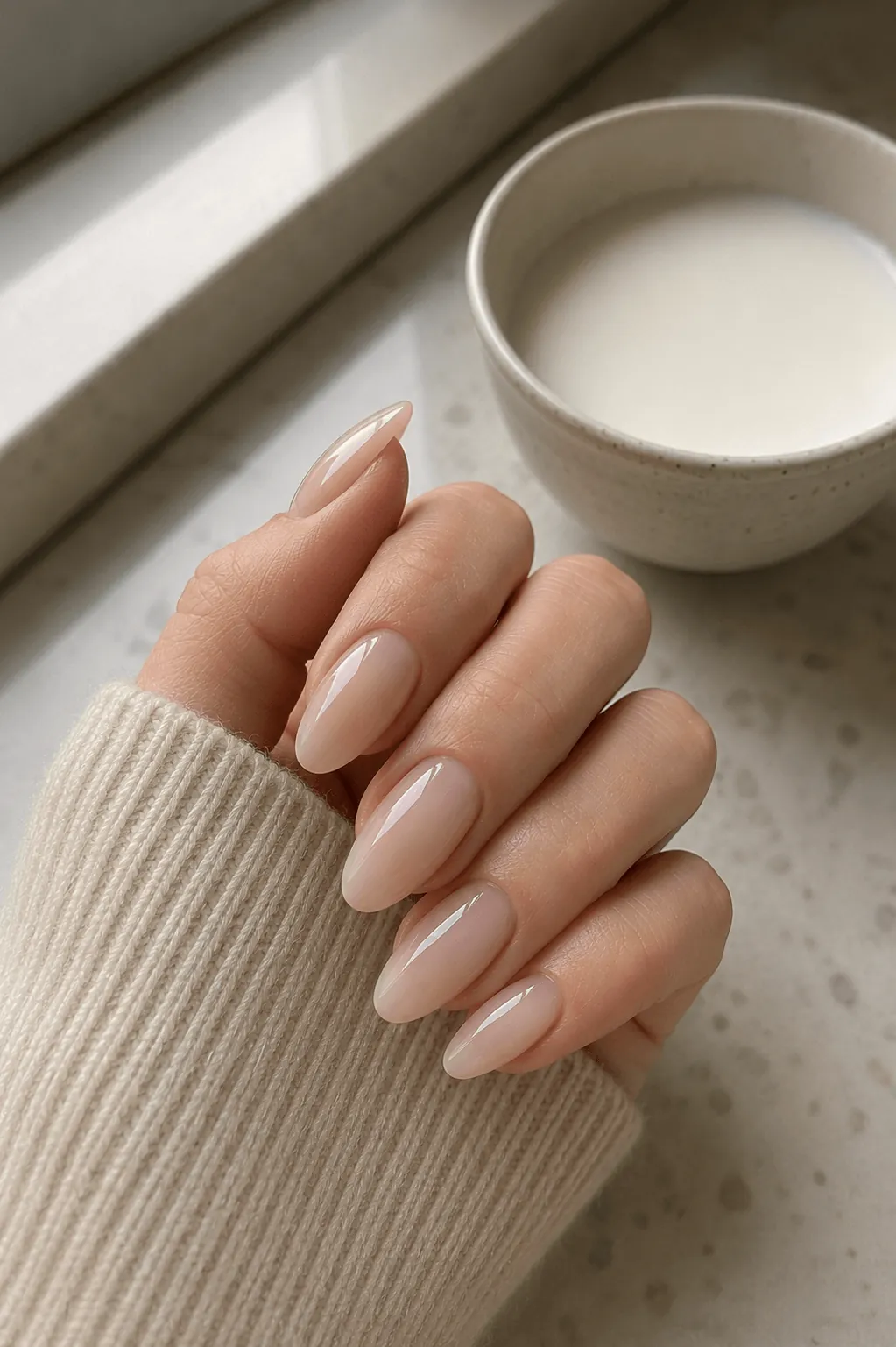 Milky Nude Nails Milky Nude Nails with a Sheer Wash