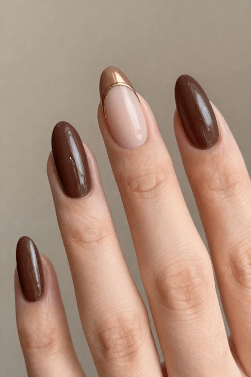 Negative Space & Gold Lines Fall Nail Art with Negative Space and Gold Lines