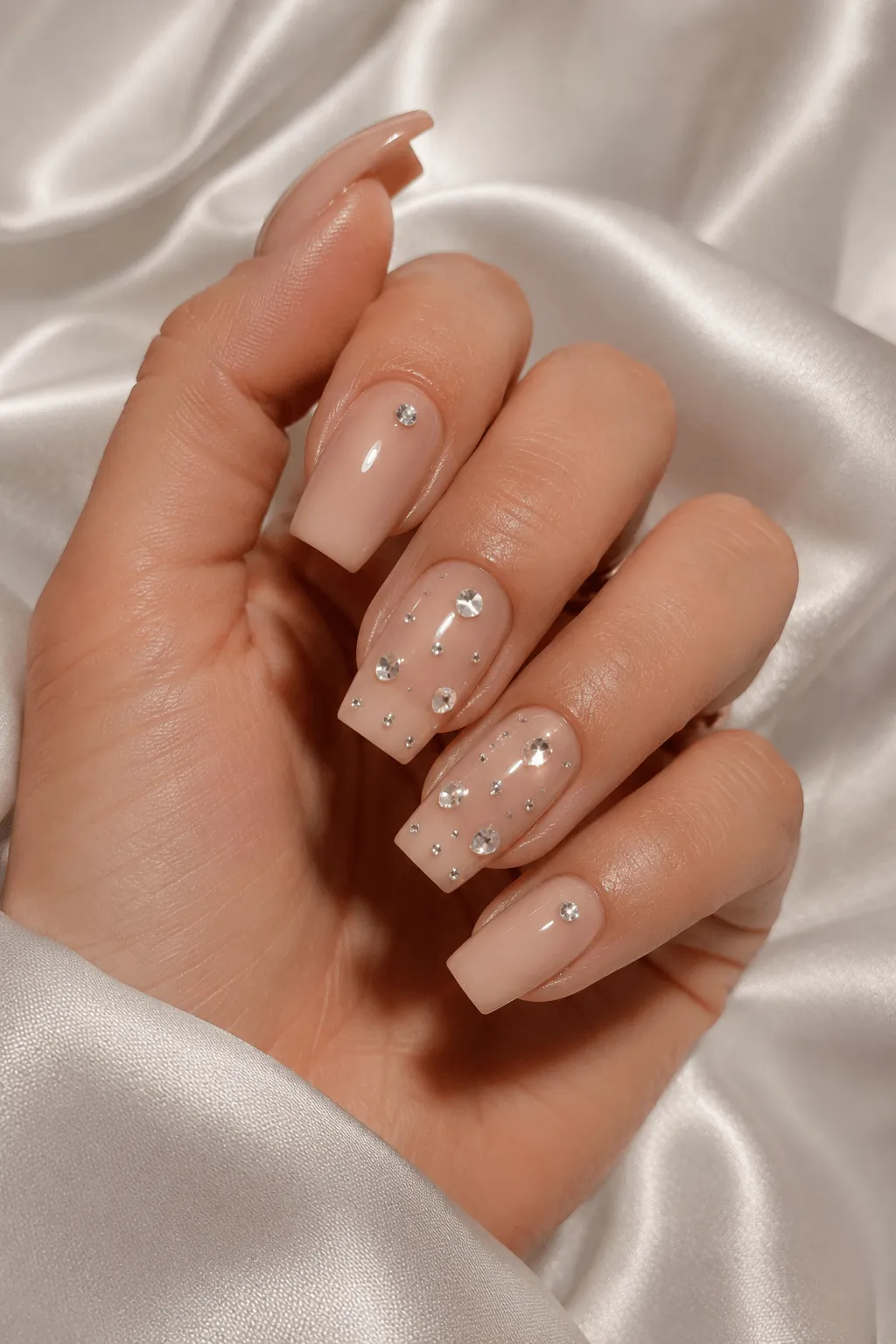 Nude Crystal Nails Nude Crystal Nails with a Few Scattered Stones