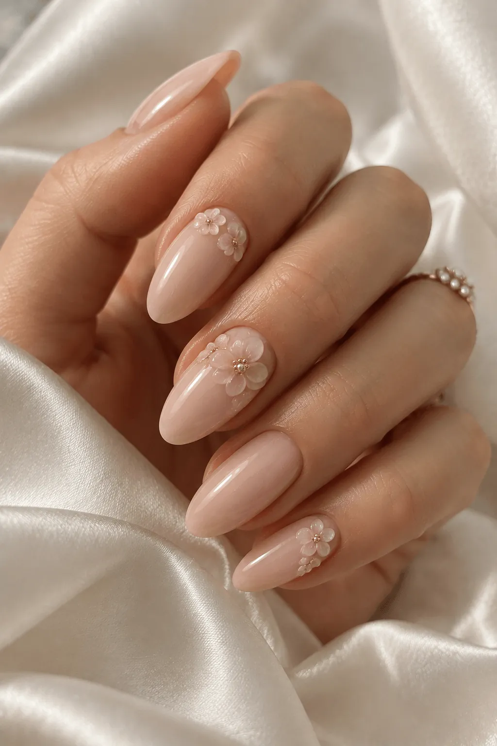Nude Nail Art with Tiny 3D Flowers Nude Nail Art with Tiny 3D Flowers