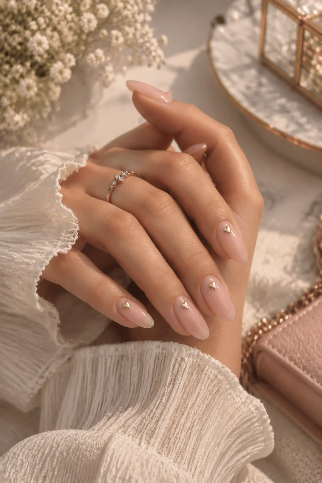 Nude Nail Art with a Small Heart Accent Nude Nail Art with a Small Heart Accent