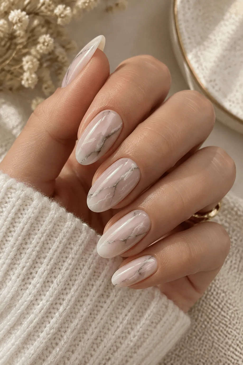 Nude Nail Art with a Soft Marble Effect Nude Nail Art with a Soft Marble Effect