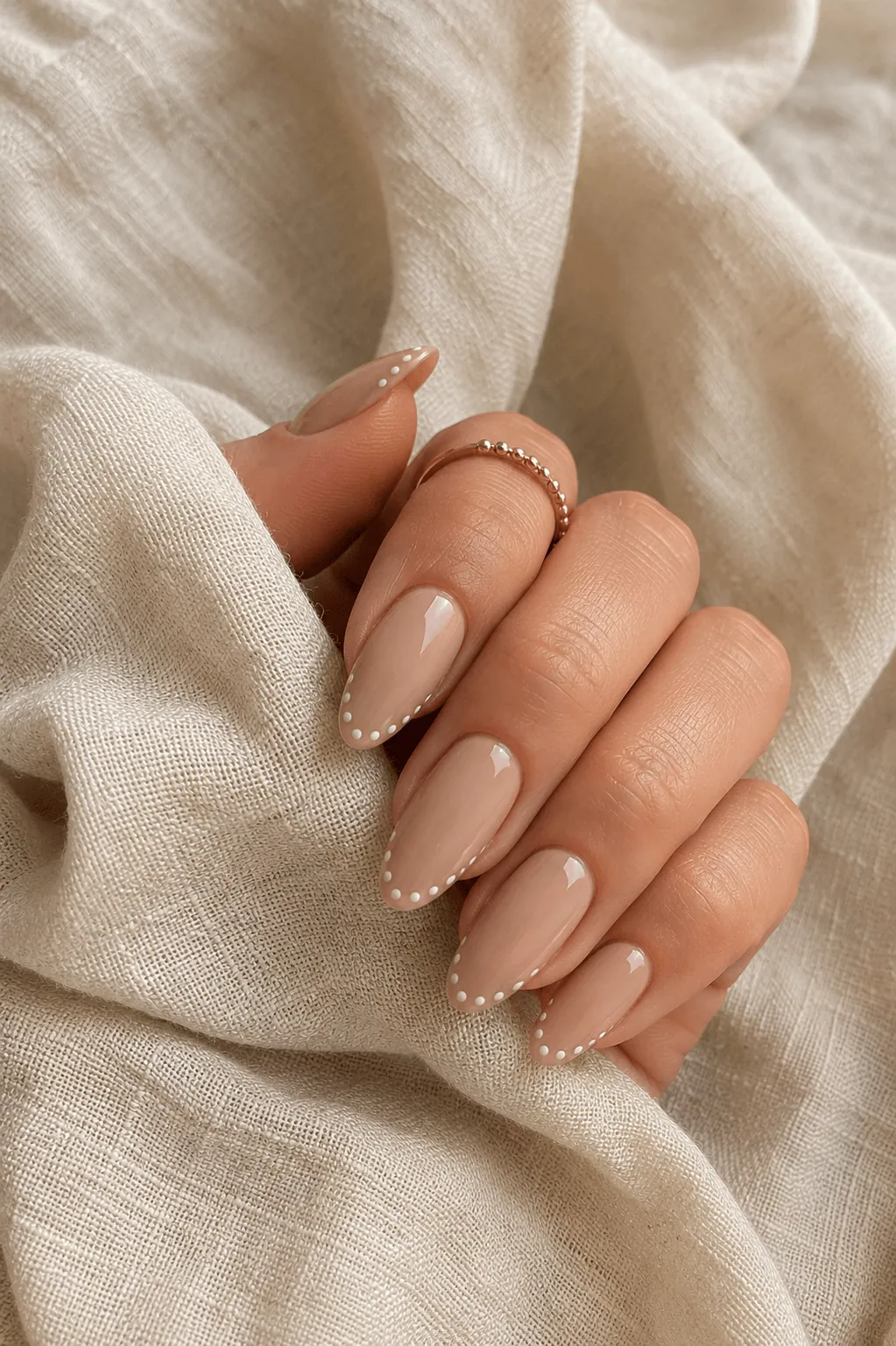 Nude Nails with Small Dots Along the Tip Nude Nails with Small Dots Along the Tip