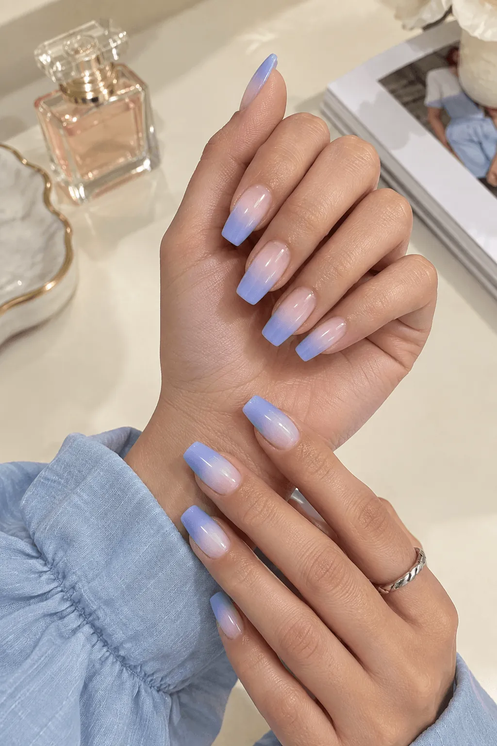 Ombre Acrylic Nail Ideas Lavender blue ombre acrylic nails fading from nude