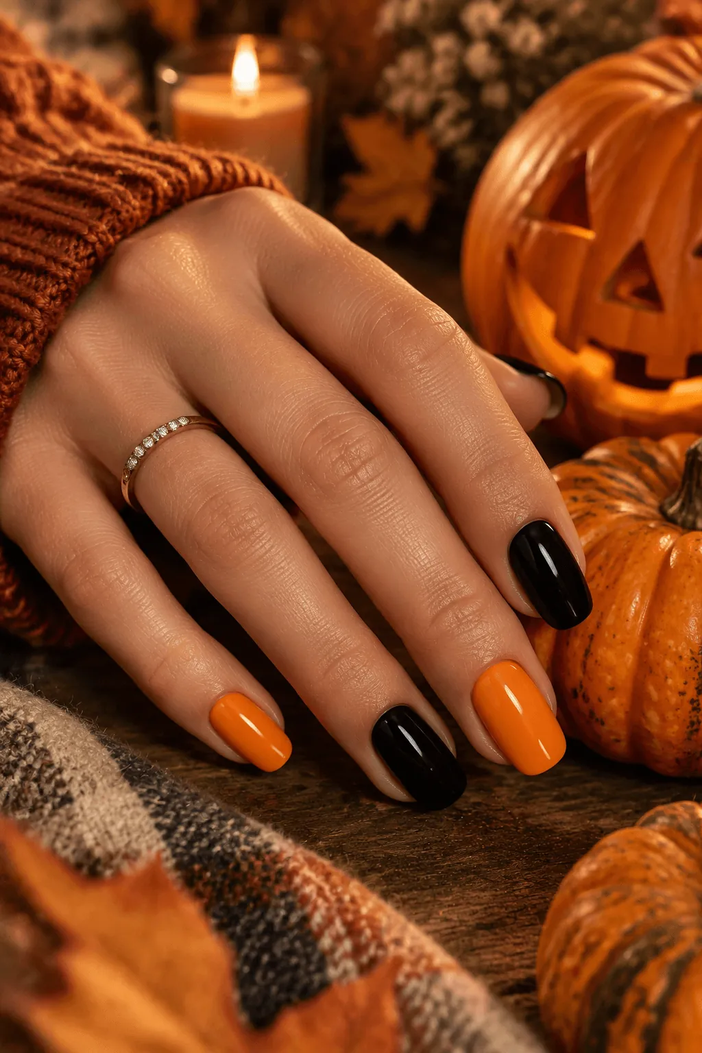 Orange and Black Halloween Nails in the Classic Combo Orange and Black Halloween Nails in the Classic Combo
