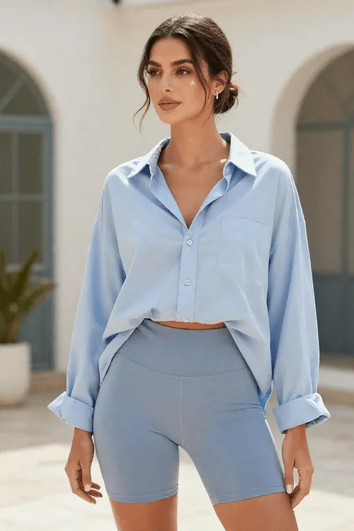 Oversized Button Down Over Bike Shorts Casual Oversized Button Down Over Bike Shorts