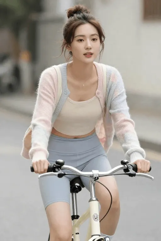 Pastel Cardigan With Bike Shorts Casual coquette outfit with a pastel cardigan, fitted tank, and bike shorts