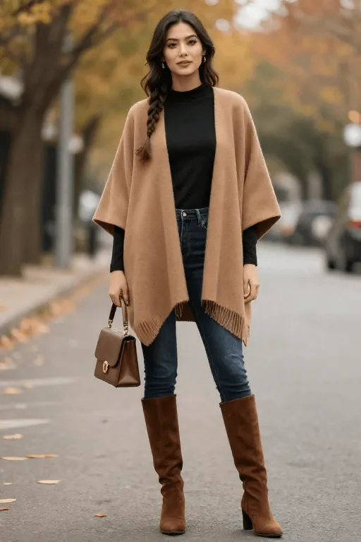 Poncho Over a Long Sleeve Top Poncho Over a Long Sleeve Top