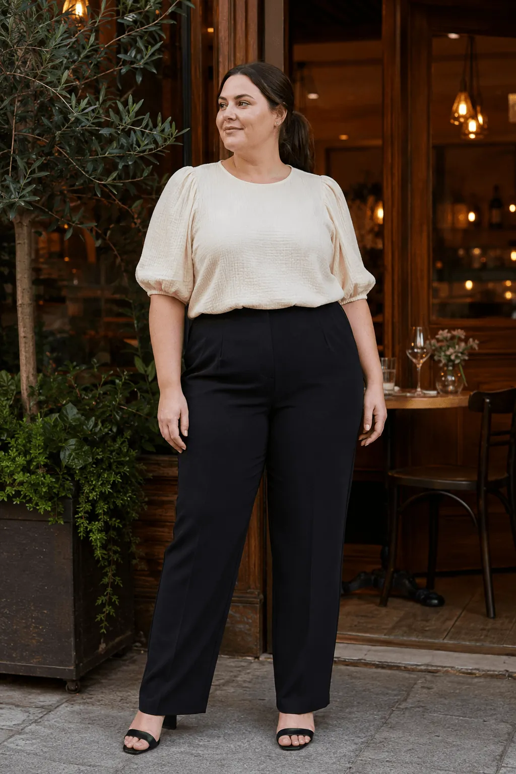 Puff Sleeve Blouse with Straight Leg Trousers Puff Sleeve Blouse with Straight Leg Trousers