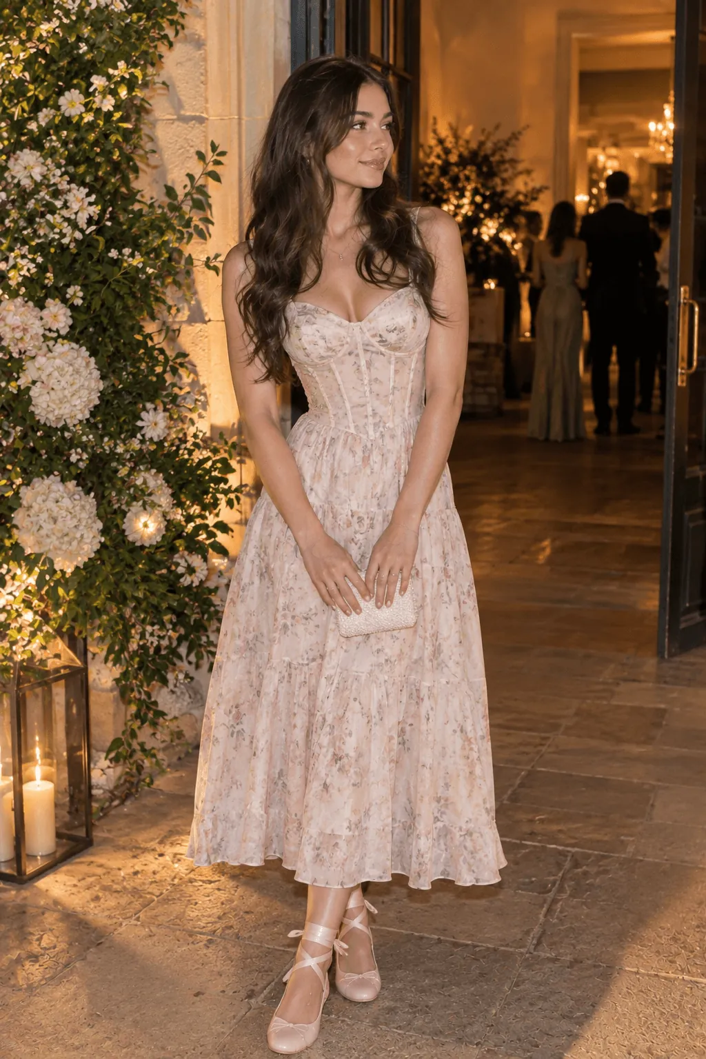 Ribbon Wrapped Ballet Flats With a Corset Dress Coquette outfit with ribbon wrapped ballet flats and a corset dress