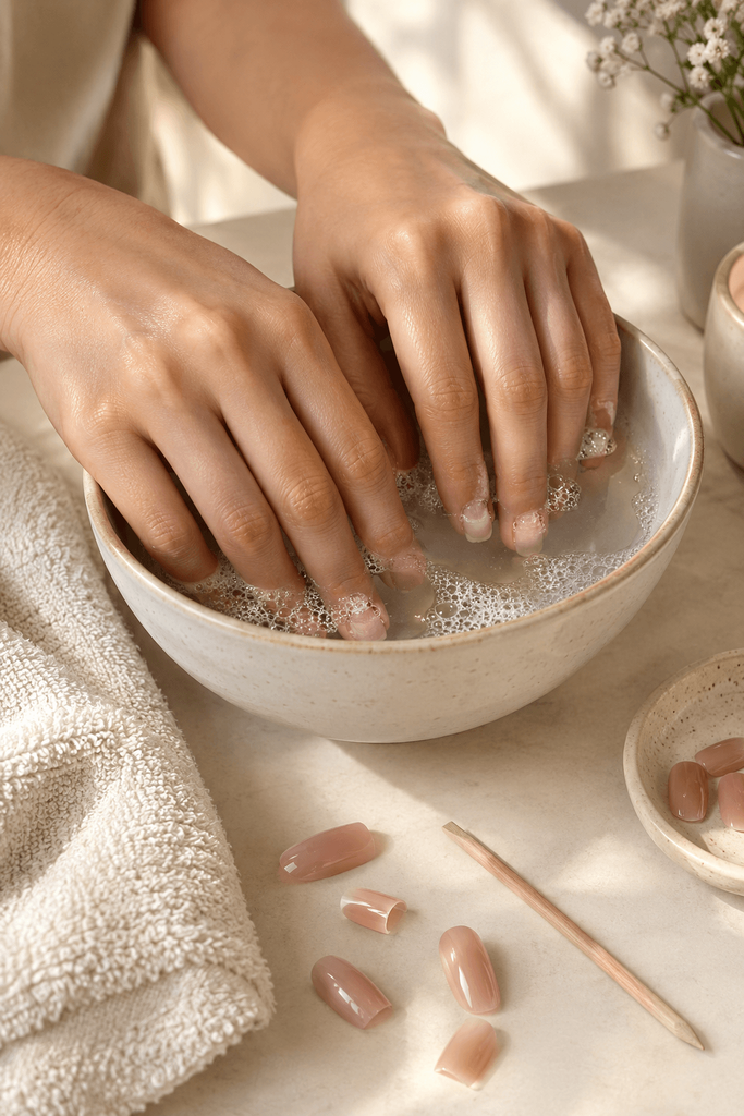 Soaking press-on nails for safe removal without damaging natural nails