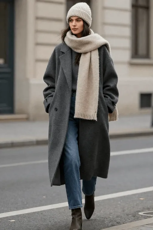 Scarf and Beanie With an Oversized Coat Scarf and Beanie With an Oversized Coat