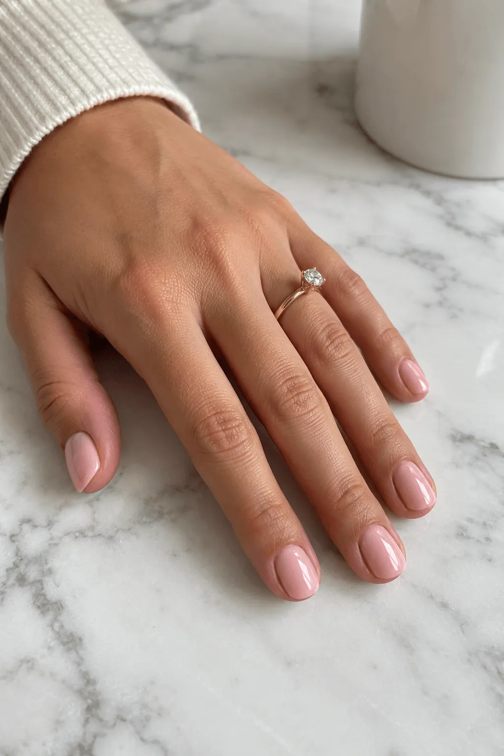 Short Gel Nail Ideas Short soft pink gel nails on a rounded shape