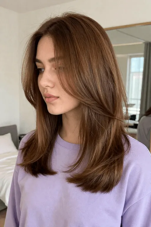 Shoulder-Length Layers Shoulder-length layered haircut for thick hair