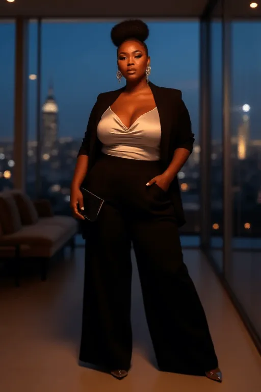 Silky Cami & Trousers Under a Blazer plus size outfit